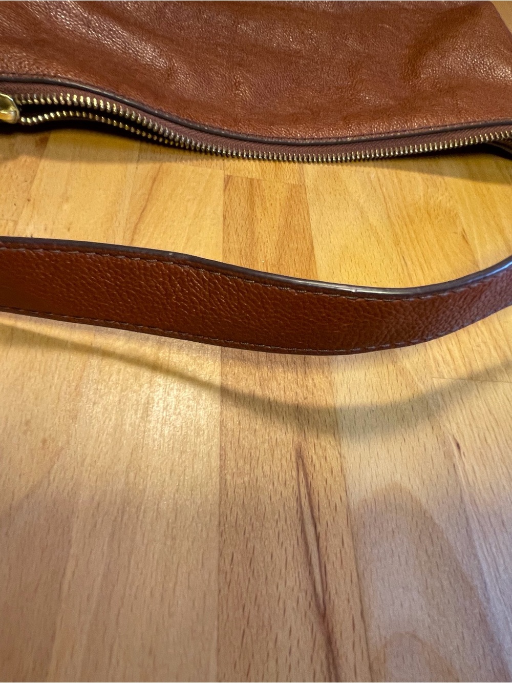 Fossil Chestnut Brown Leather Shoulder Bag with Tassel Zip - Picture 9 of 11